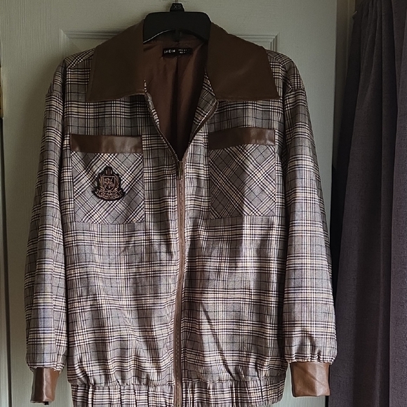 SHEIN Men's/Women's Tan and Brown Plaid Bomber Jacket - Picture 1 of 11
